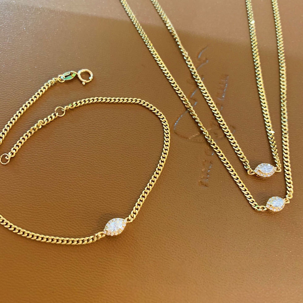 サムネイル： Diamond Bracelet 18K Solid Gold Cuban Chain Marquise Diamond Pendant Necklace