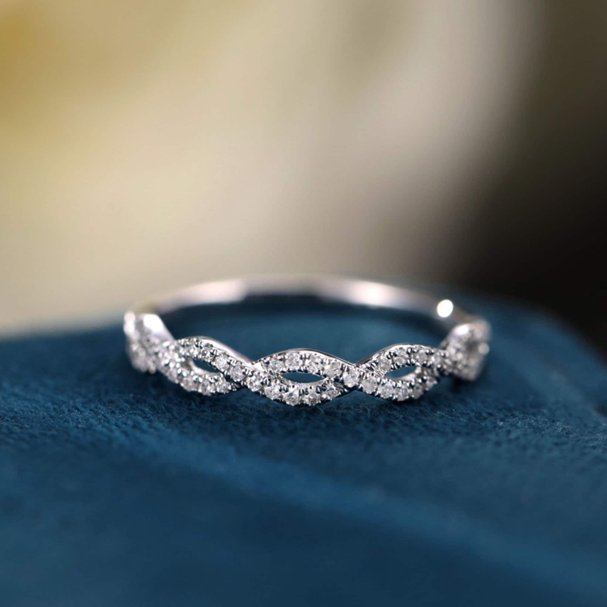 Natural Diamond Ring 18K Solid Gold Twist Ring Mobius Ring Engagement Ring