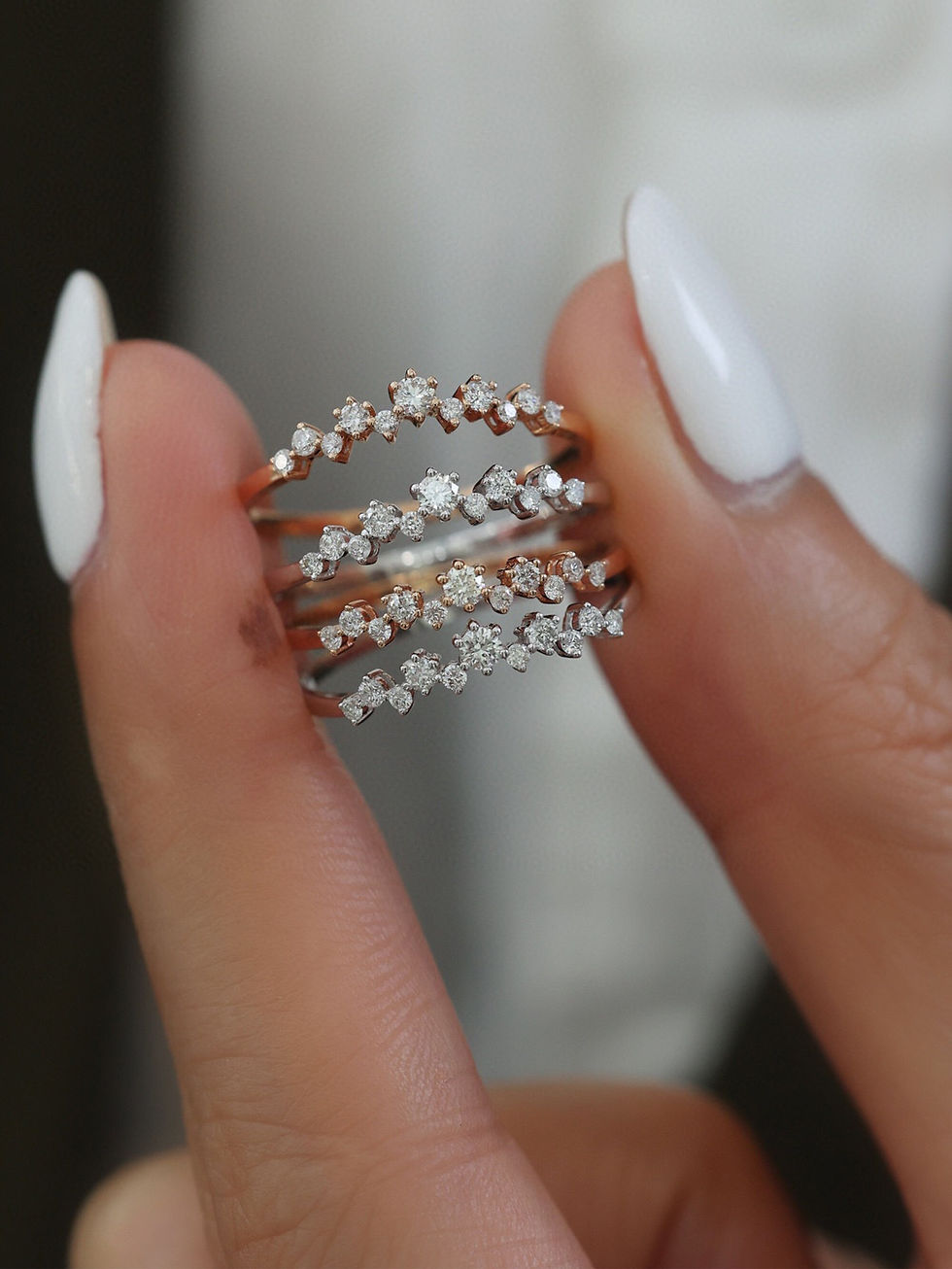 Miniature : Natural Diamond 18K Solid Gold Ring Stackable Stellar Diamond Wedding Band