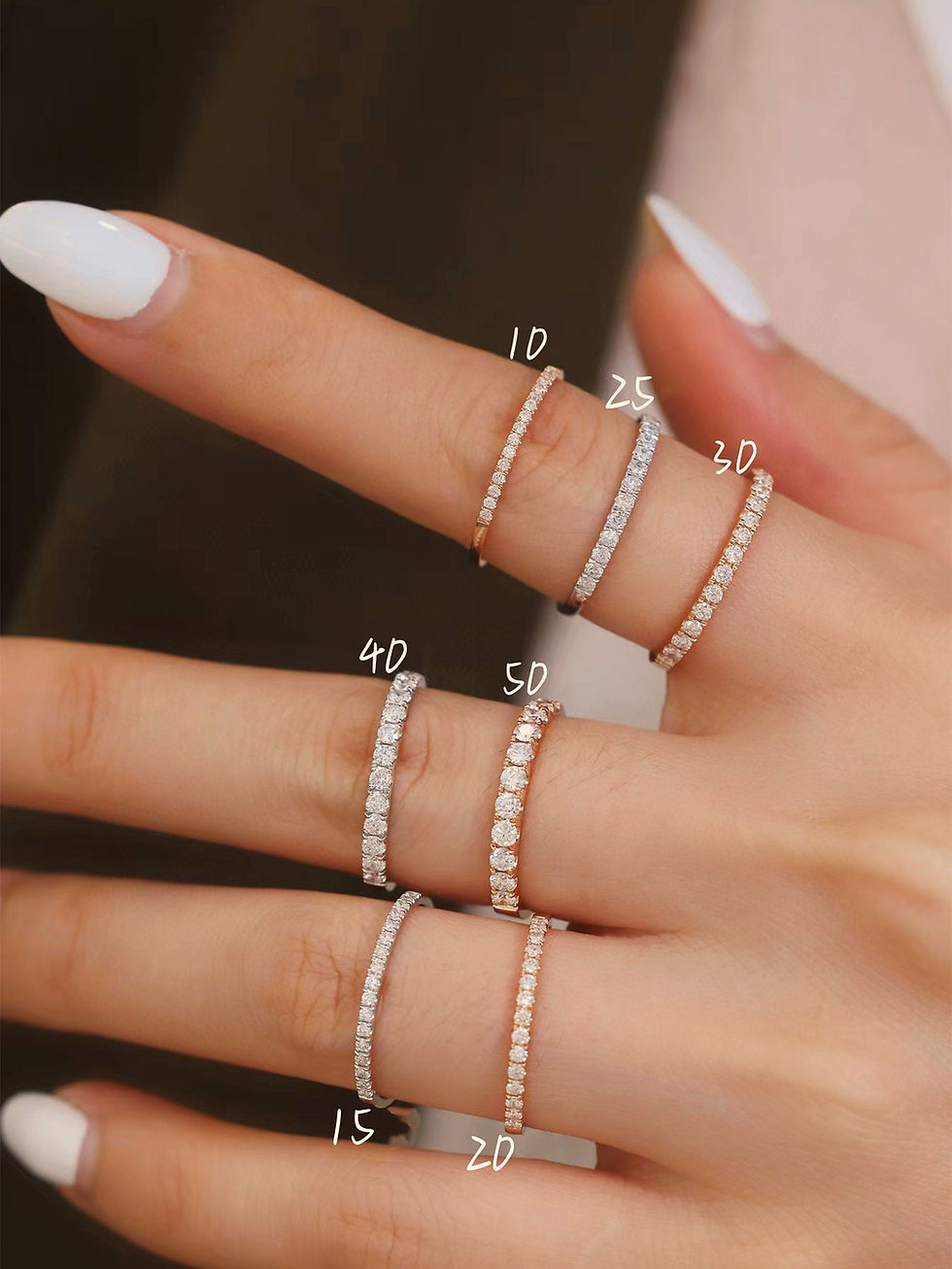 Miniature : Natural Diamond Ring 18K Solid Gold Ring Half Eternity Ring