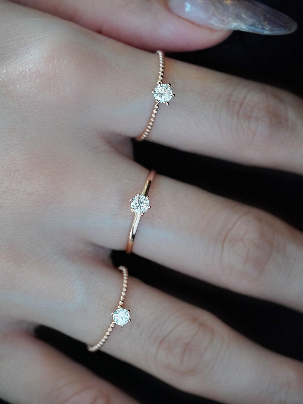 Miniature : Natural Diamond 18K Solid Gold Solitaire Diamond Ring