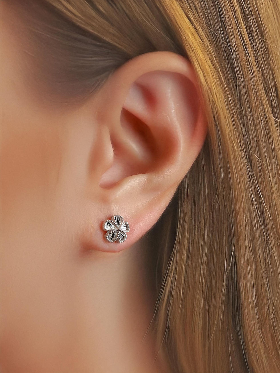 Thumbnail: Platinum Earrings Pt950 Earrings Platinum Floral Earrings Floral Stud Earrings Hypoallergenic Earrings for Women
