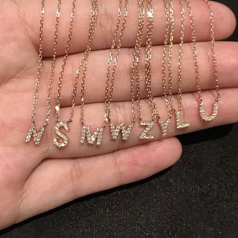 Initial Letter Pendant Diamond Pendant 18K Solid Gold Necklace