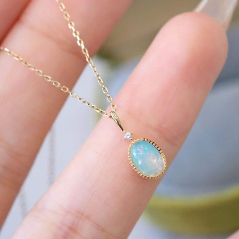 Miniature : Natural Diamond 18K Solid Gold Necklace Oval Opal Pendant