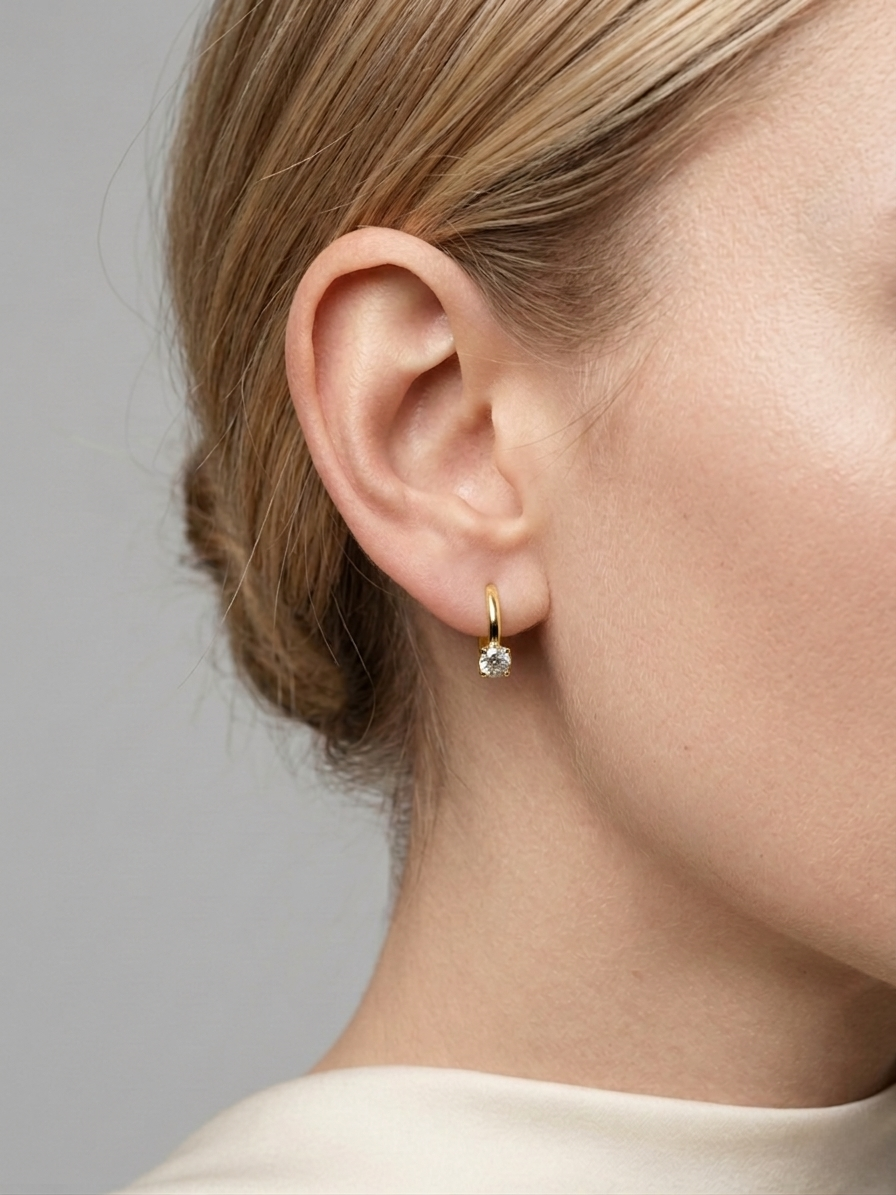 Thumbnail: Natural Diamond 18K Solid Gold Earrings Minimalist Hoop Earrings