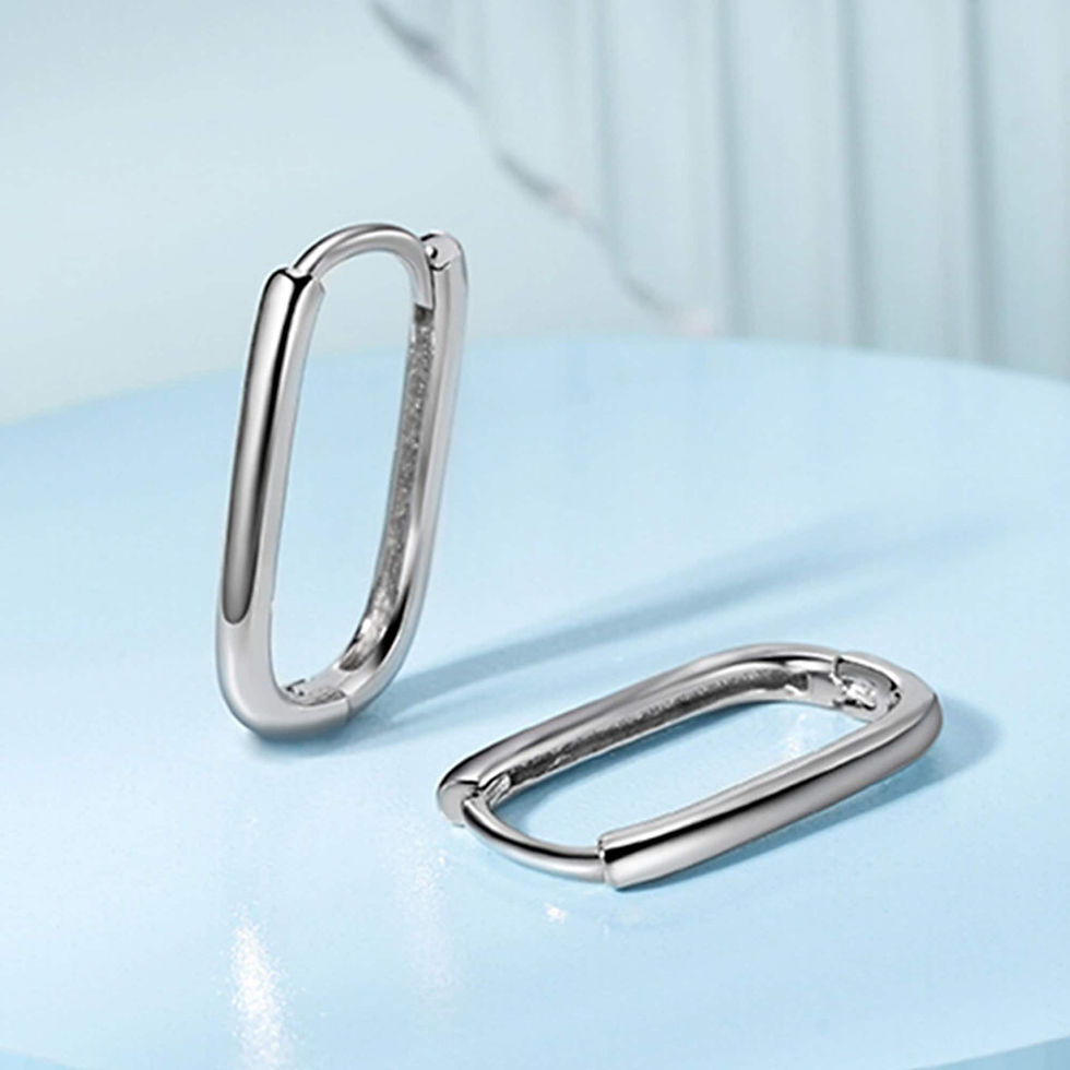 Thumbnail: Solid Platinum Earrings Pt950 Earrings Rectangular Hoop Earrings