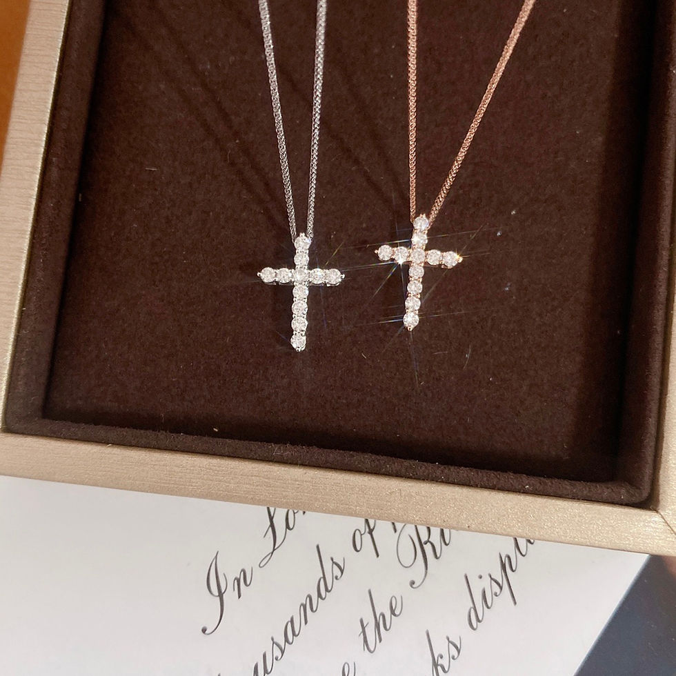 Miniatura: 18K Solid Gold Necklace Natural Diamond Necklace Cross Pendant