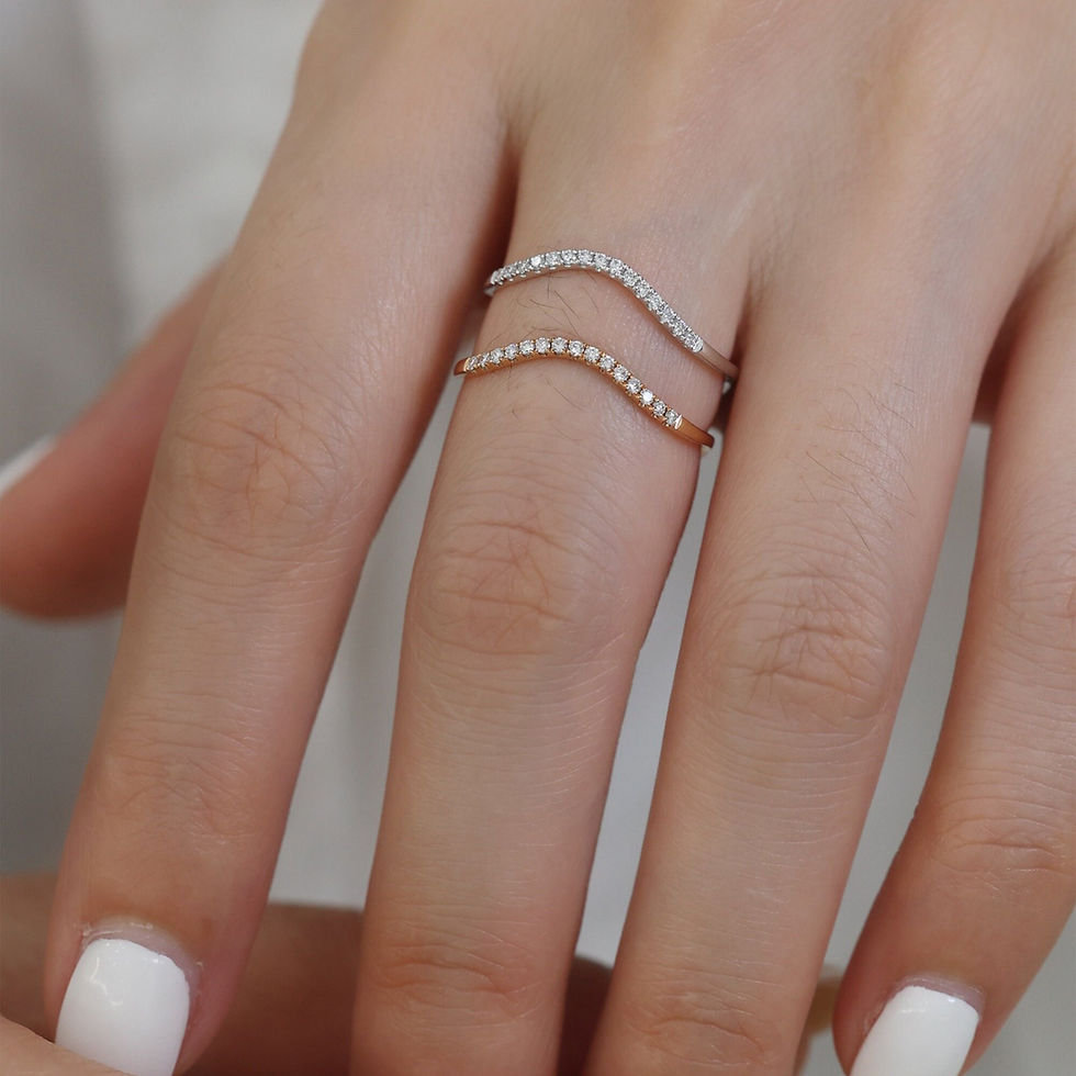 サムネイル： Natural Diamond Ring 18K Solid Gold Ring Skinny Wave Ring Chevron Ring