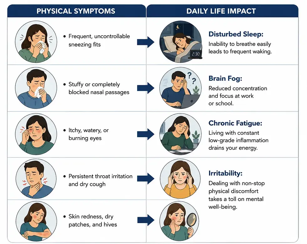Allergies aren't just physical symptoms; they are life-disrupting patterns.