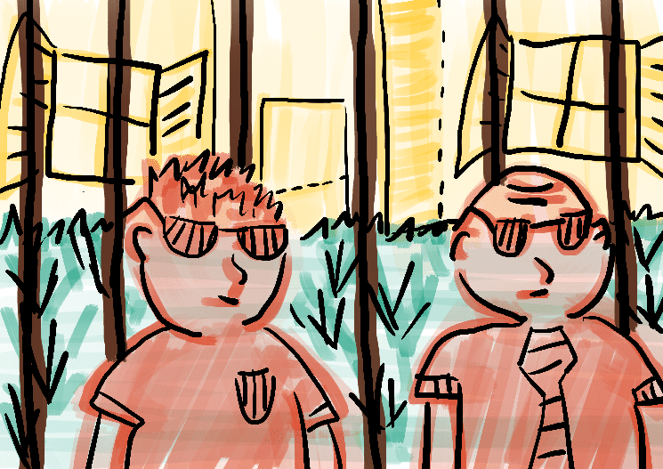 Seguranças no portão ilustração infantil