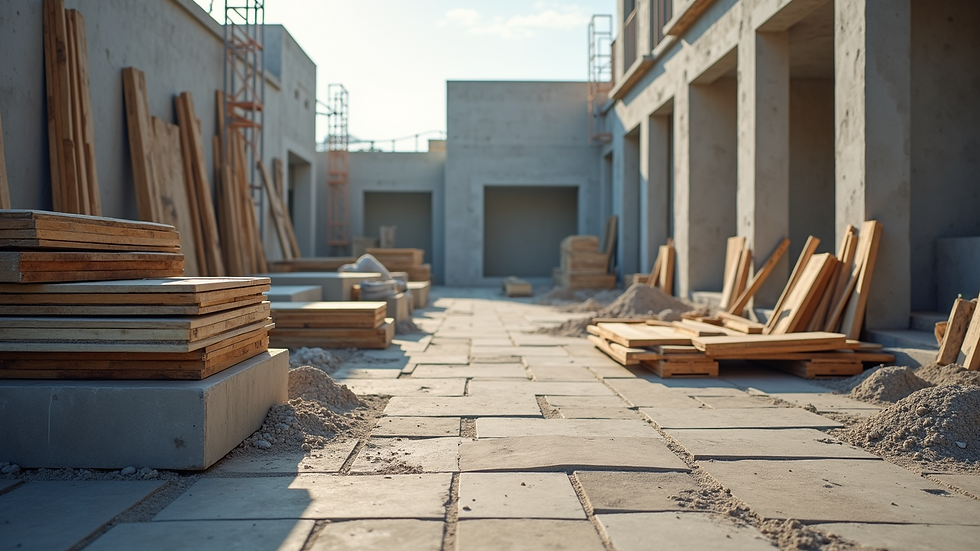 Eye-level view of a construction site with materials and equipment