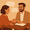Terapeuta e paciente em conversa, simbolizando parceria na psicoterapia.