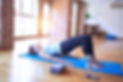 Copy of Middle age beautiful sportwoman smiling happy. Lying down on mat practicing yoga d