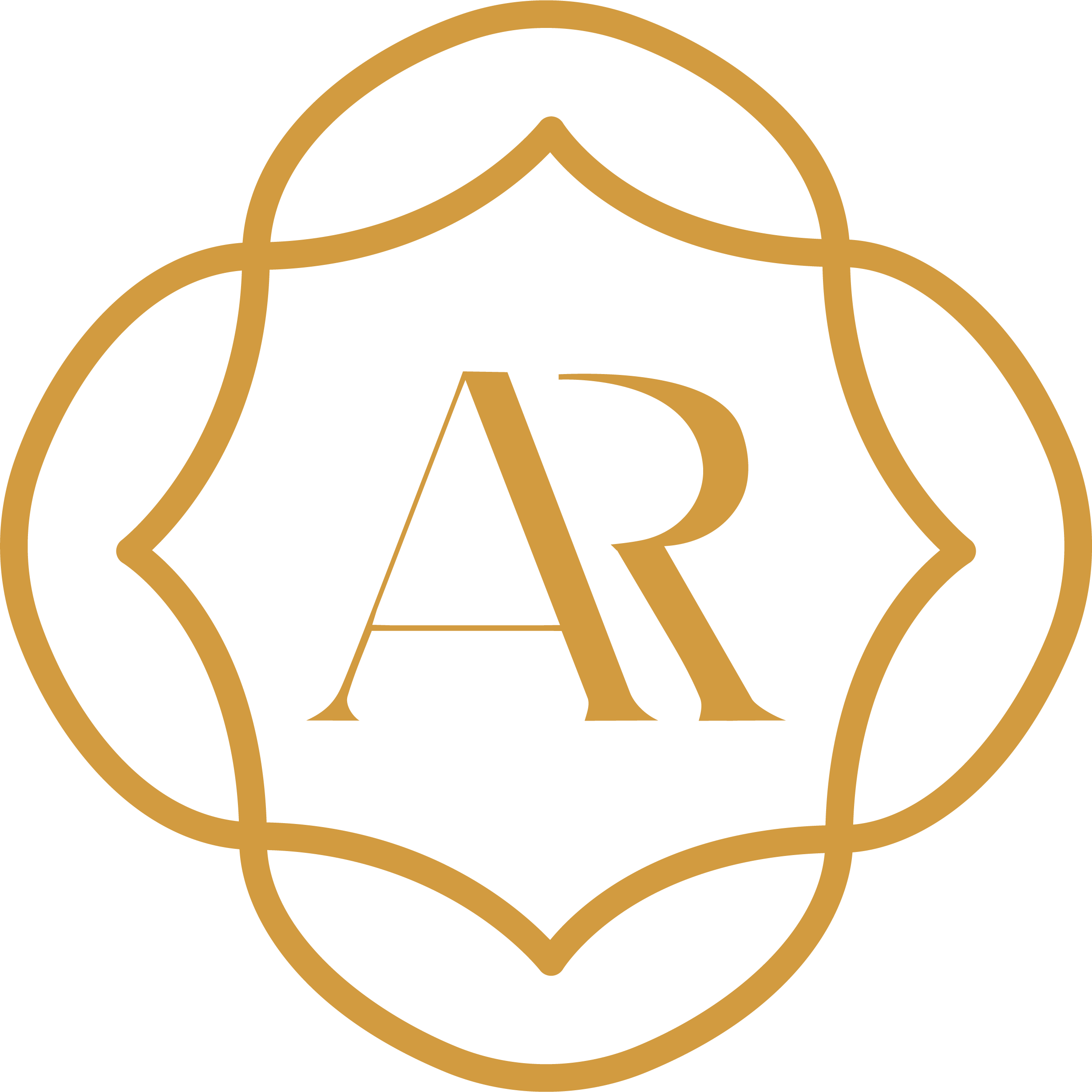 Assembly Rooms Newcastle logo, gold AR monogram inside a decorative circular motif on a black background.
