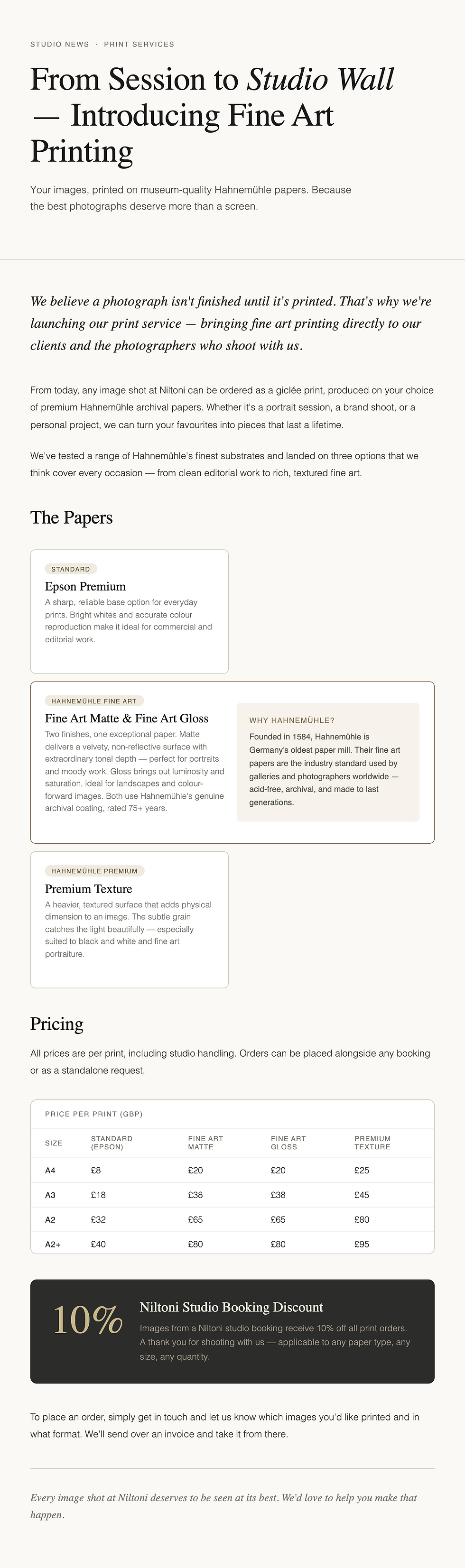 From Session to Studio Wall — Introducing Fine Art Printing