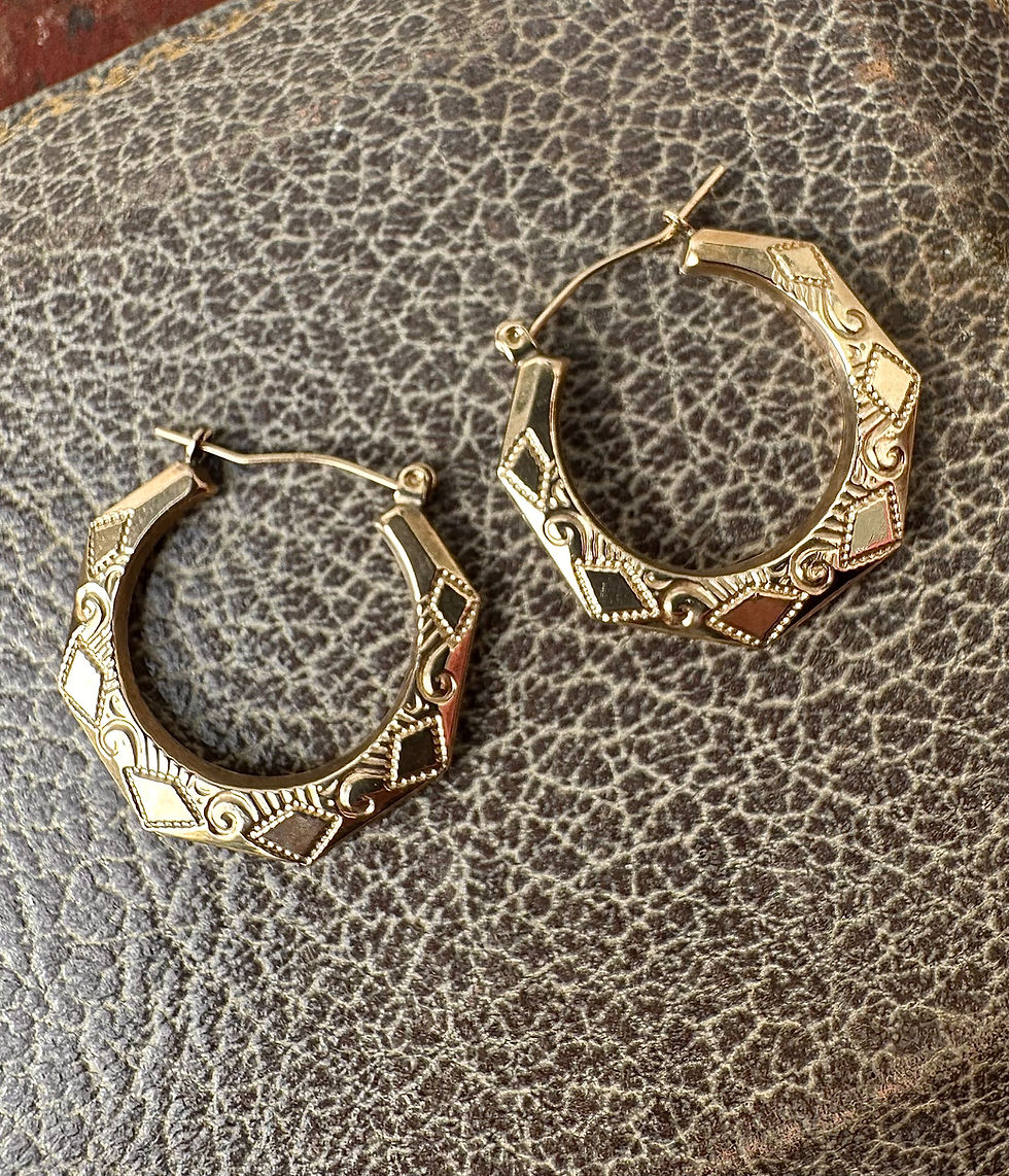 Thumbnail: Vintage 9ct Gold Decorative Hoop Earrings