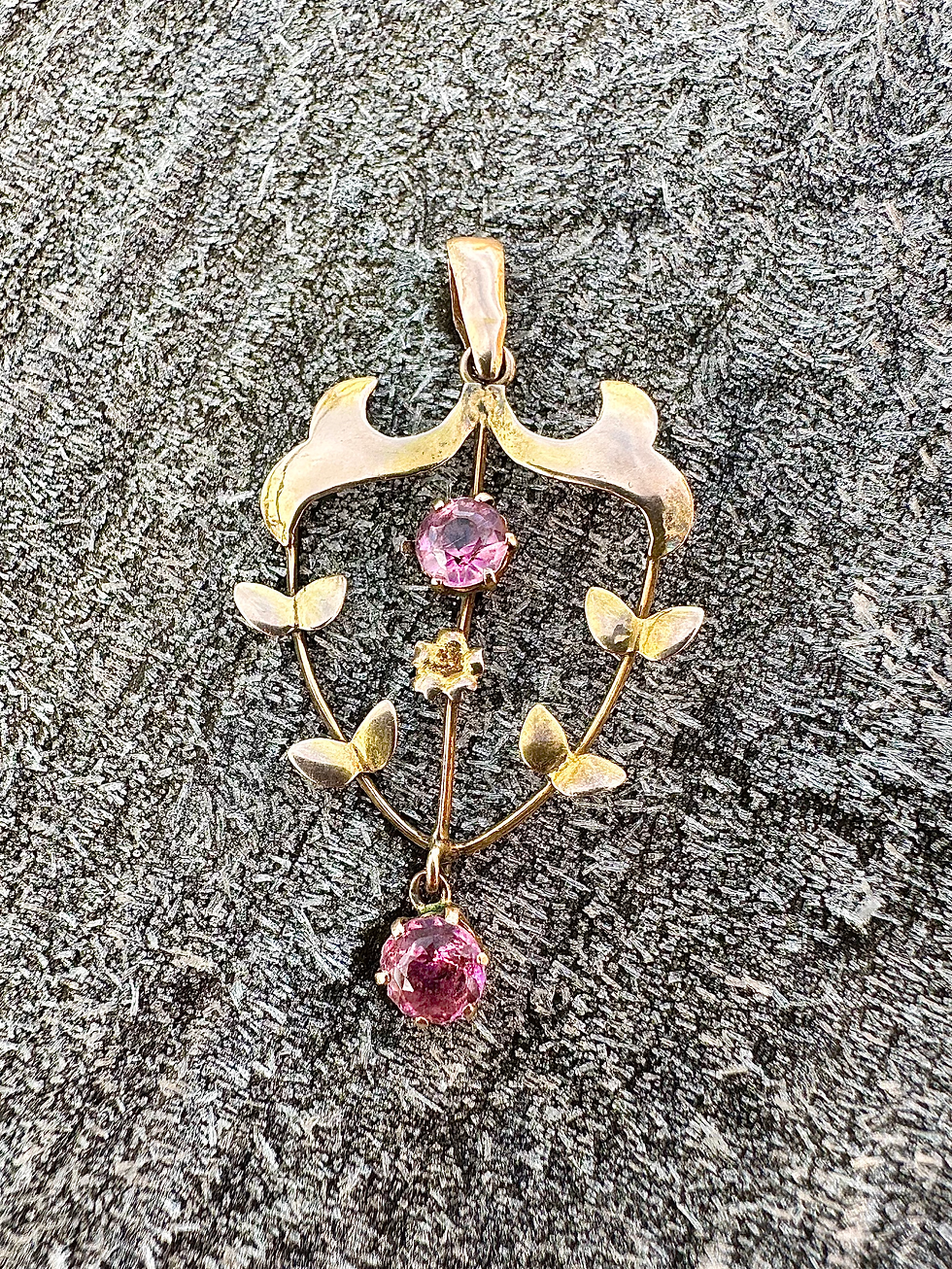 Thumbnail: Edwardian 9ct Gold Pink Paste Stone Lavalier Pendant