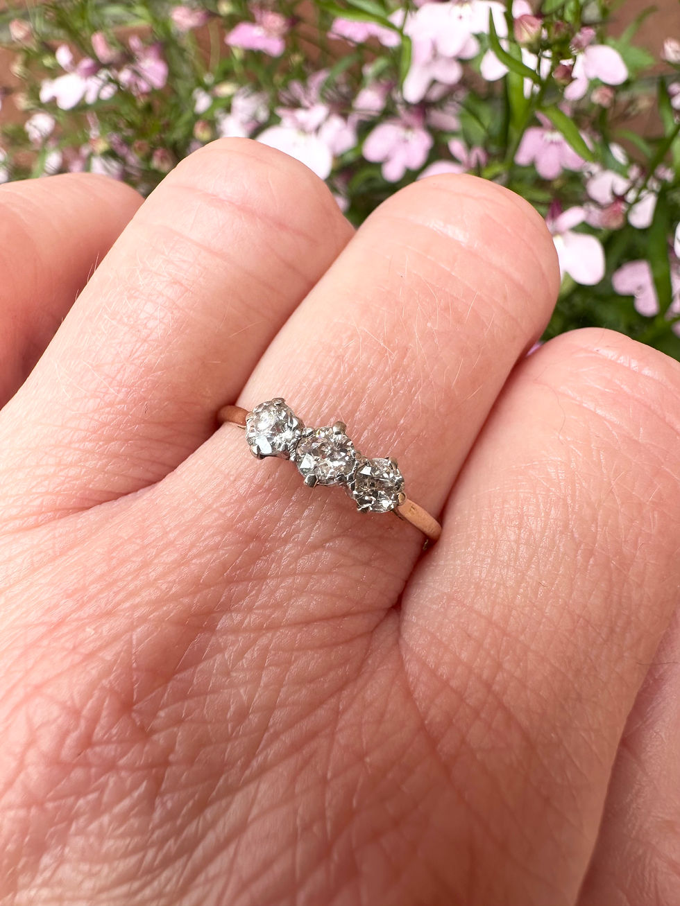 Thumbnail: Antique 18ct Gold Diamond Trilogy Ring