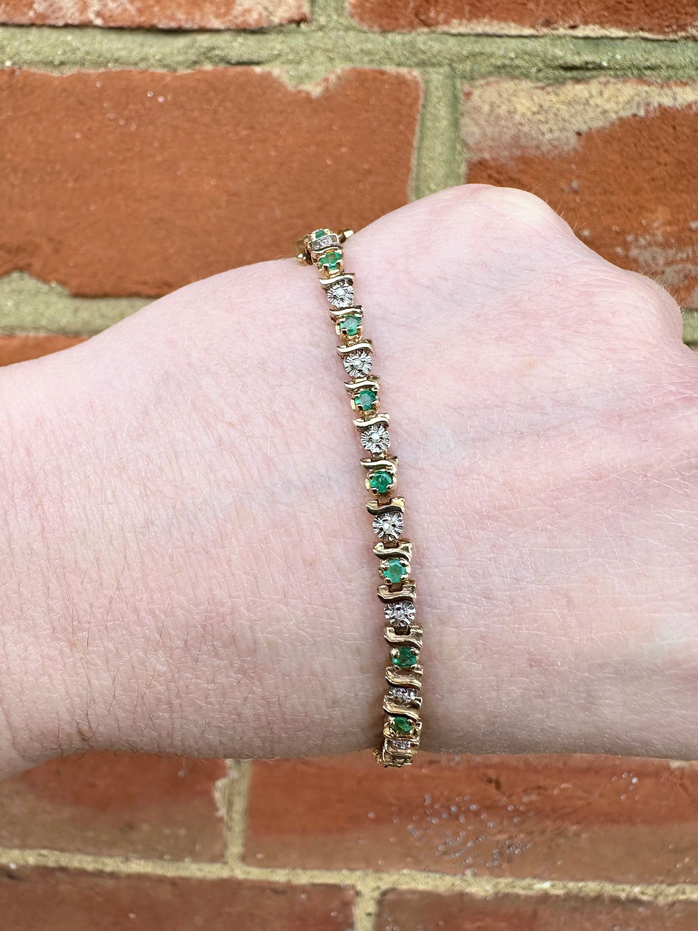 Thumbnail: Vintage 9ct Gold Emerald & Diamond Bracelet 