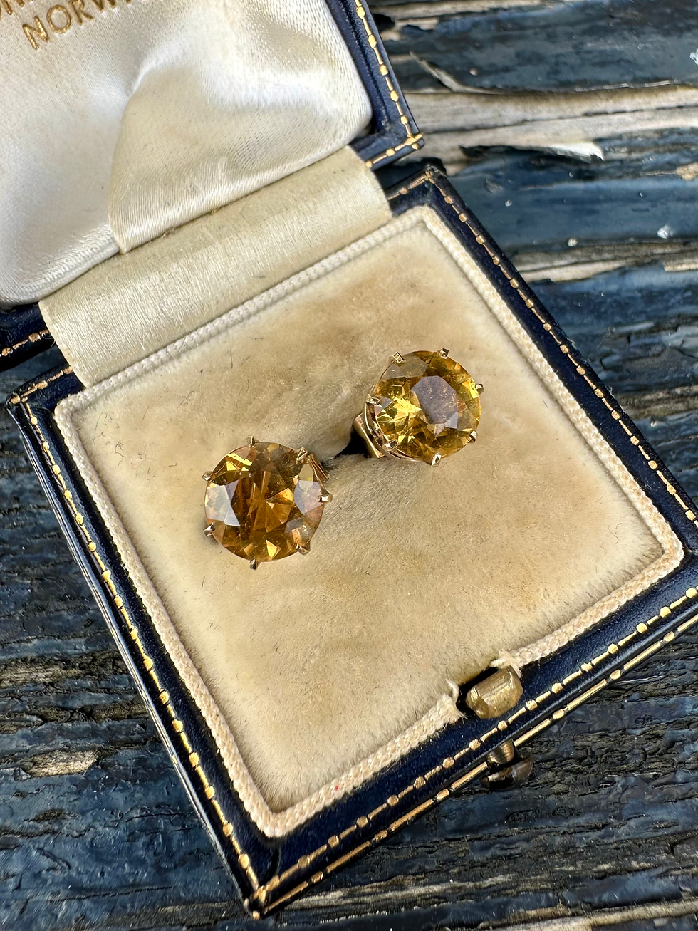 Vintage 9ct Gold Citrine Stud Earrings