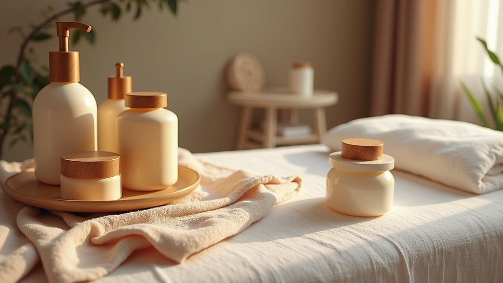 Eye-level view of a cozy home spa setup with waxing supplies neatly arranged