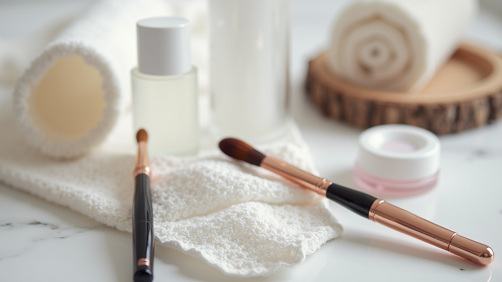 High angle view of a lash care kit with brushes and gentle cleansers