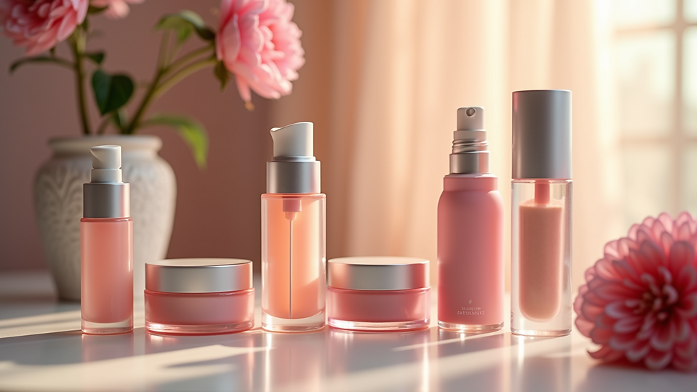 Close-up view of luxury beauty products arranged neatly on a table
