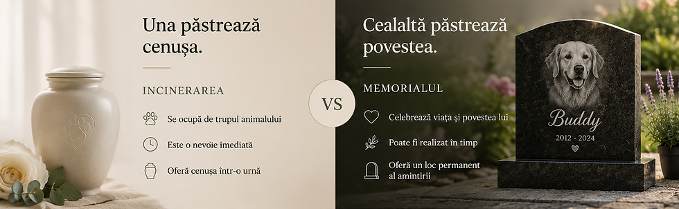 Comparație între serviciile de incinerare pentru animale și memorialele personalizate din piatră naturala pentru animalele de companie.
