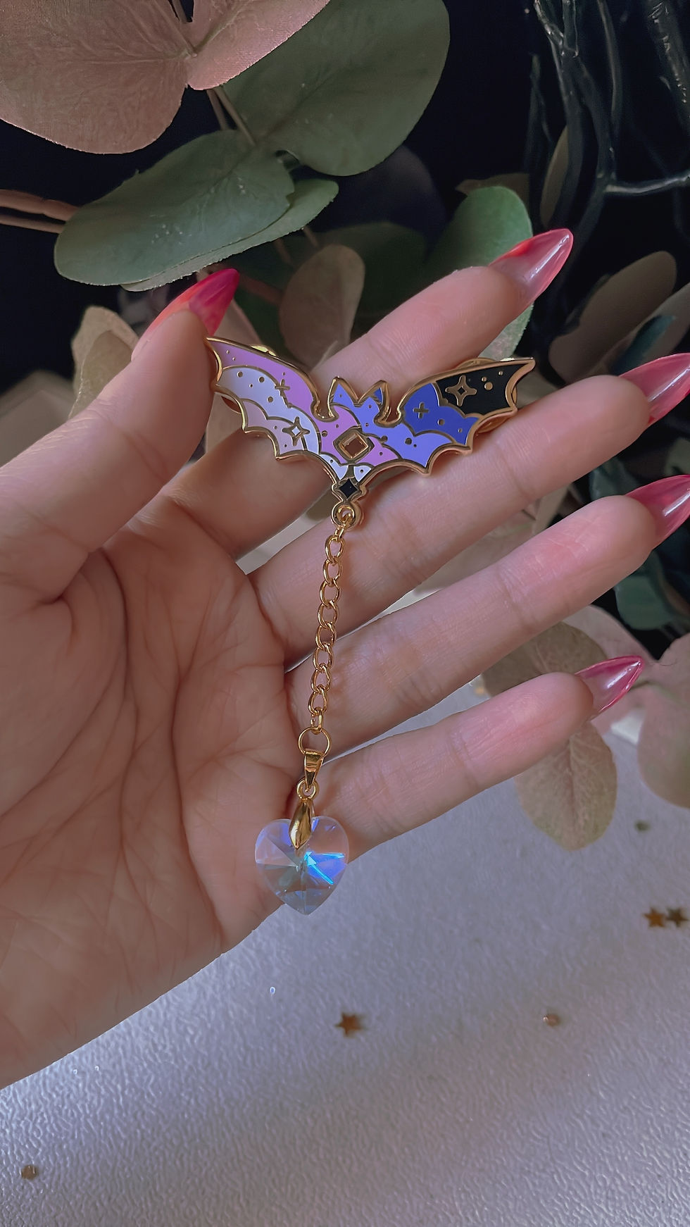 Thumbnail: "Dreamkeeper" Bat Gold Enamel Pin with Swarovski Crystal [sku:P1]