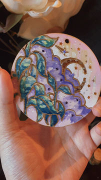 Thumbnail: “Violet Mist” Watercolor Woodburned Tile Painting