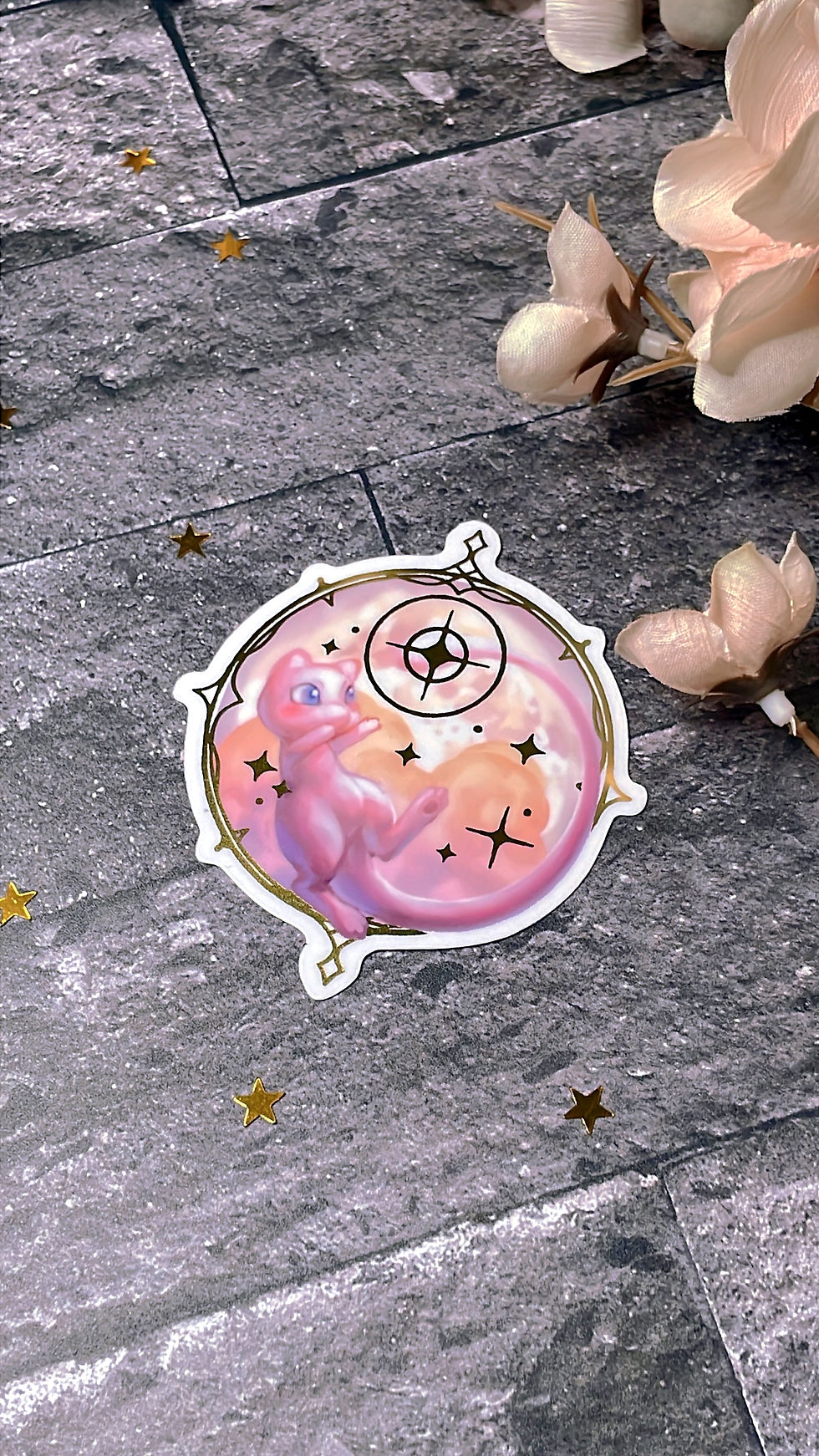 Thumbnail: "Mew" Gold Foil Vinyl Sticker(2.5"x2.75") [#V17]