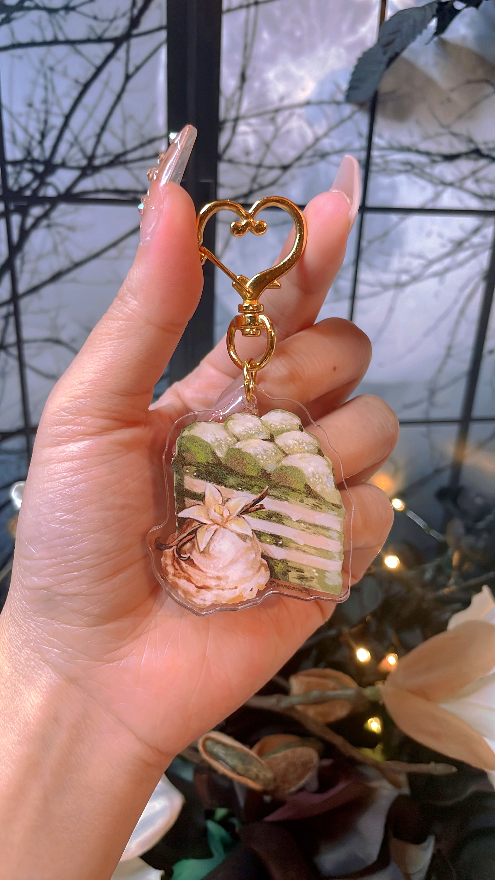 "Matcha Cake" Food Acrylic Charm with Heart Hook [C12]