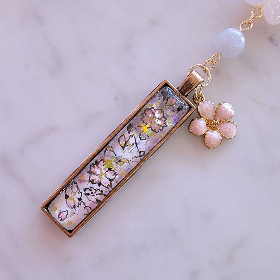 Thumbnail: "Petals of Fate" Hand-Painted Talisman Charm {sakura agate, morganite} (#KE010)