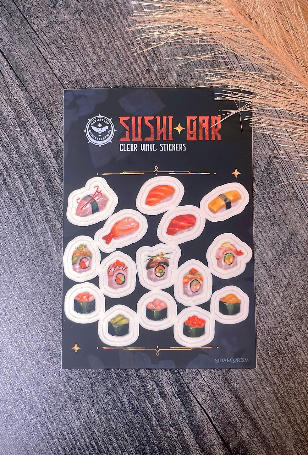 Thumbnail: "Sushi Bar" Clear Vinyl Sticker Sheet (15 stickers, 0.75" each) [SH1]