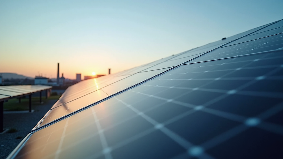 Vista aérea de paneles solares instalados en una planta industrial