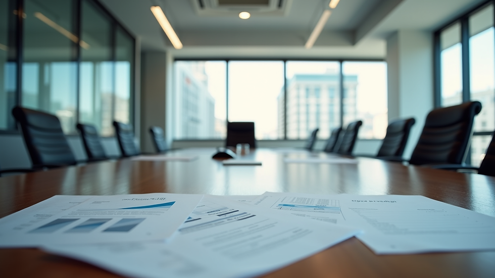 Eye-level view of a modern office meeting room with business documents