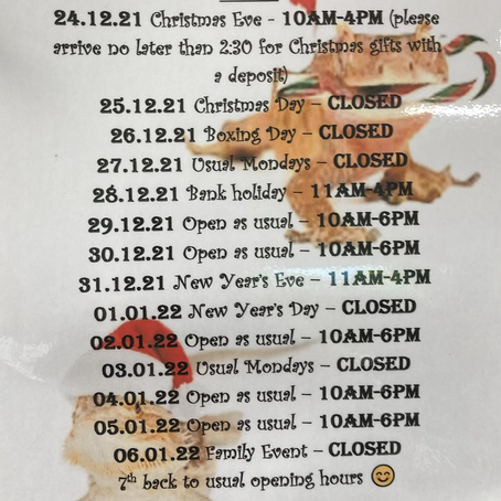 Christmas and new year opening times
