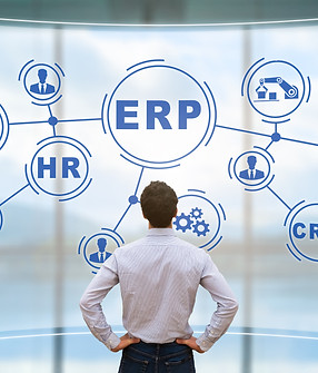 IT manager analyzing the architecture of ERP (Enterprise Resource Planning) system on virt