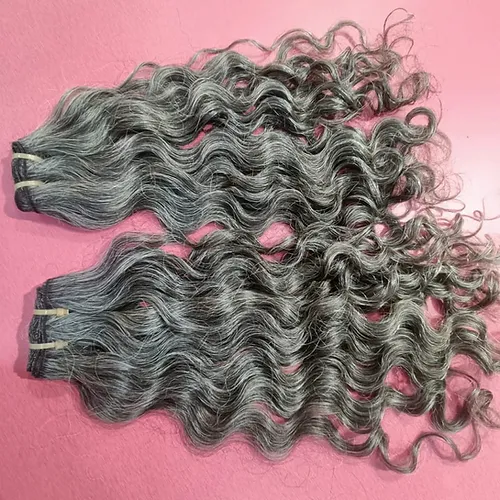 Natural Grey Curly Human Hair Extensions