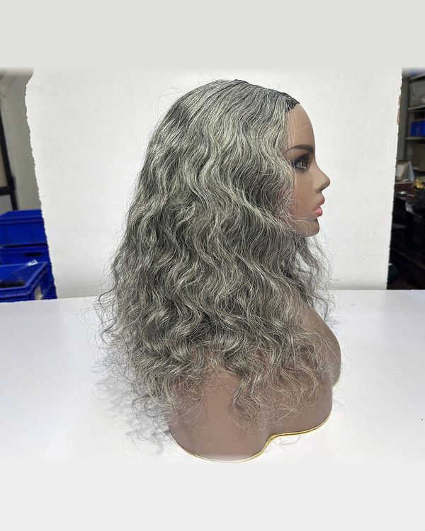 Salt and Pepper Wavy U-Part Wig – Glueless Human Hair, 50/50 Gray — view 4