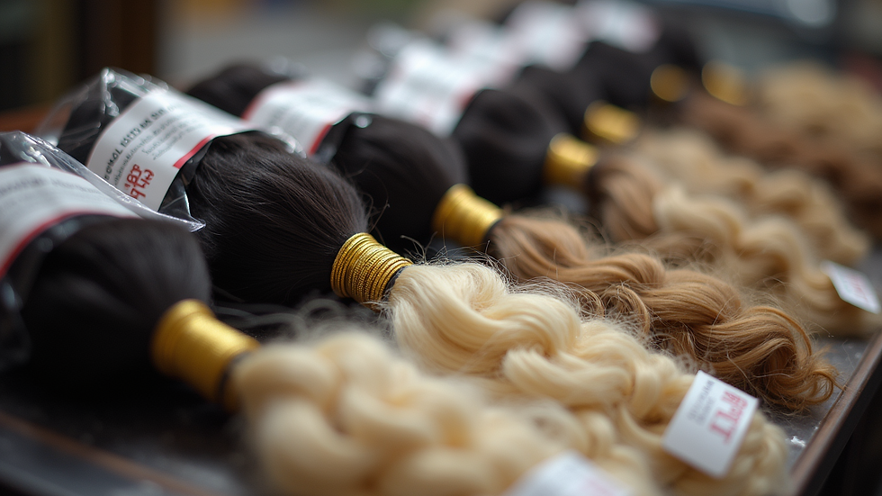 Eye-level view of hair bundles neatly packaged and labeled
