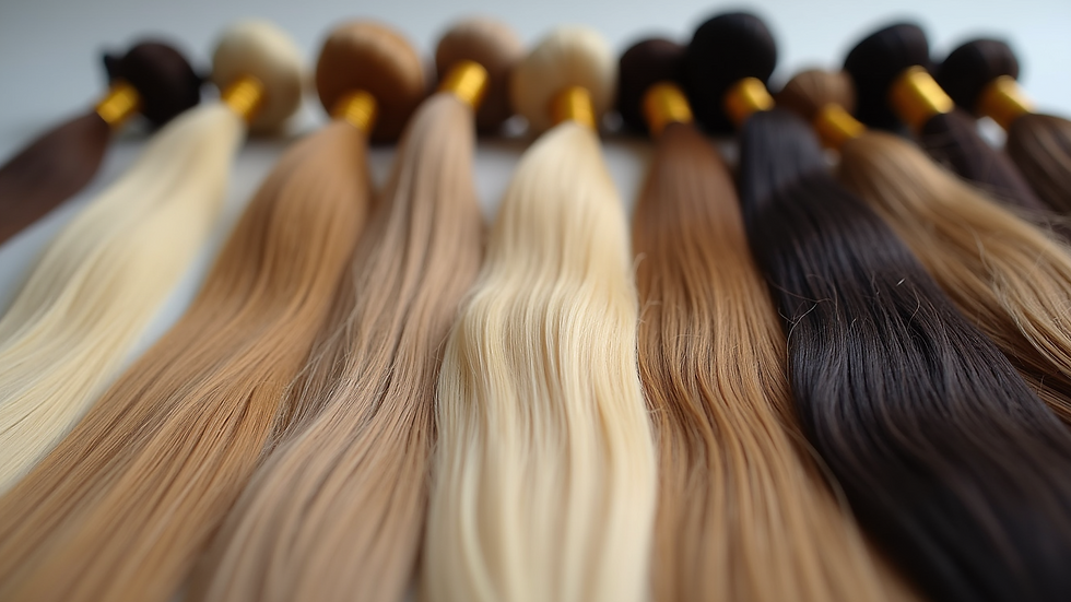 Eye-level view of hair extension bundles in various shades