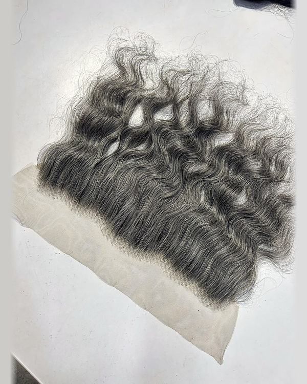 Grey Human Hair 13x4 Swiss Lace Frontal - Raw Hair, Ear to Ear — view 3