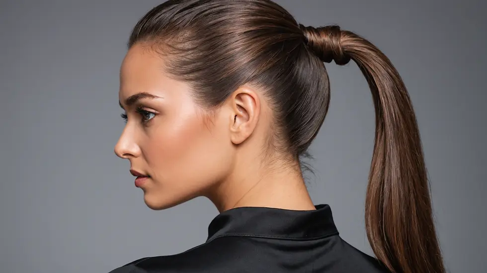 Eye-level view of a beautiful sleek ponytail hairstyle