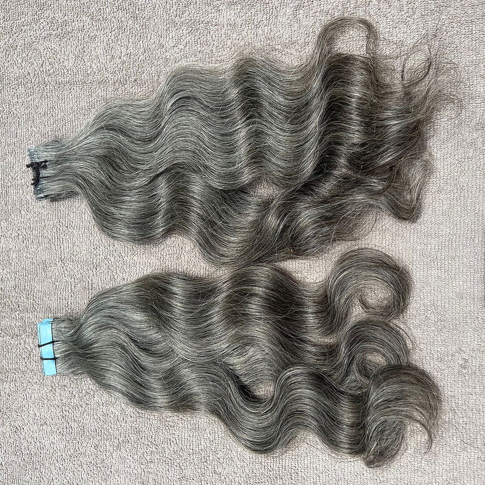Thumbnail: Invisible Tape Grey Wavy Hair Extensions