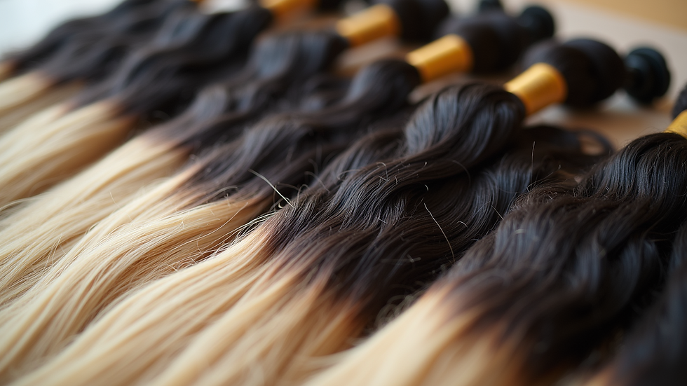 Eye-level view of hair bundles arranged neatly