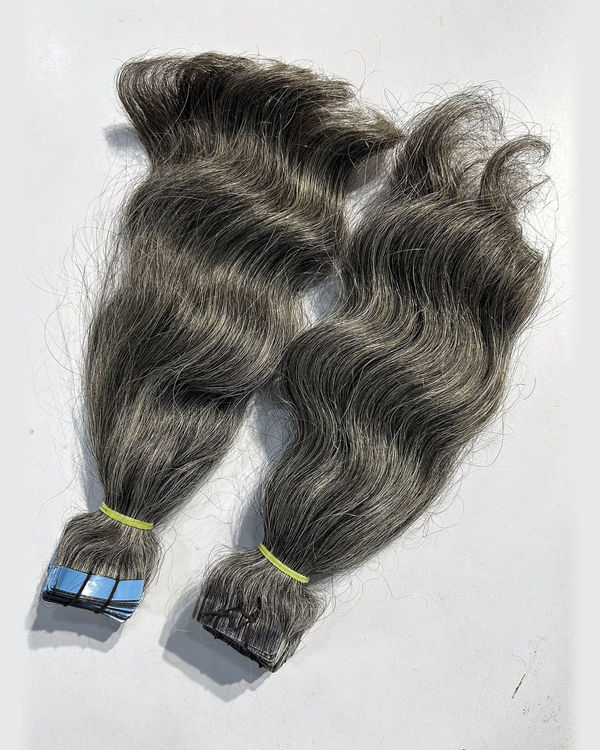 Gray Wavy Tape-In Extensions - Remy Indian Temple Hair — view 3