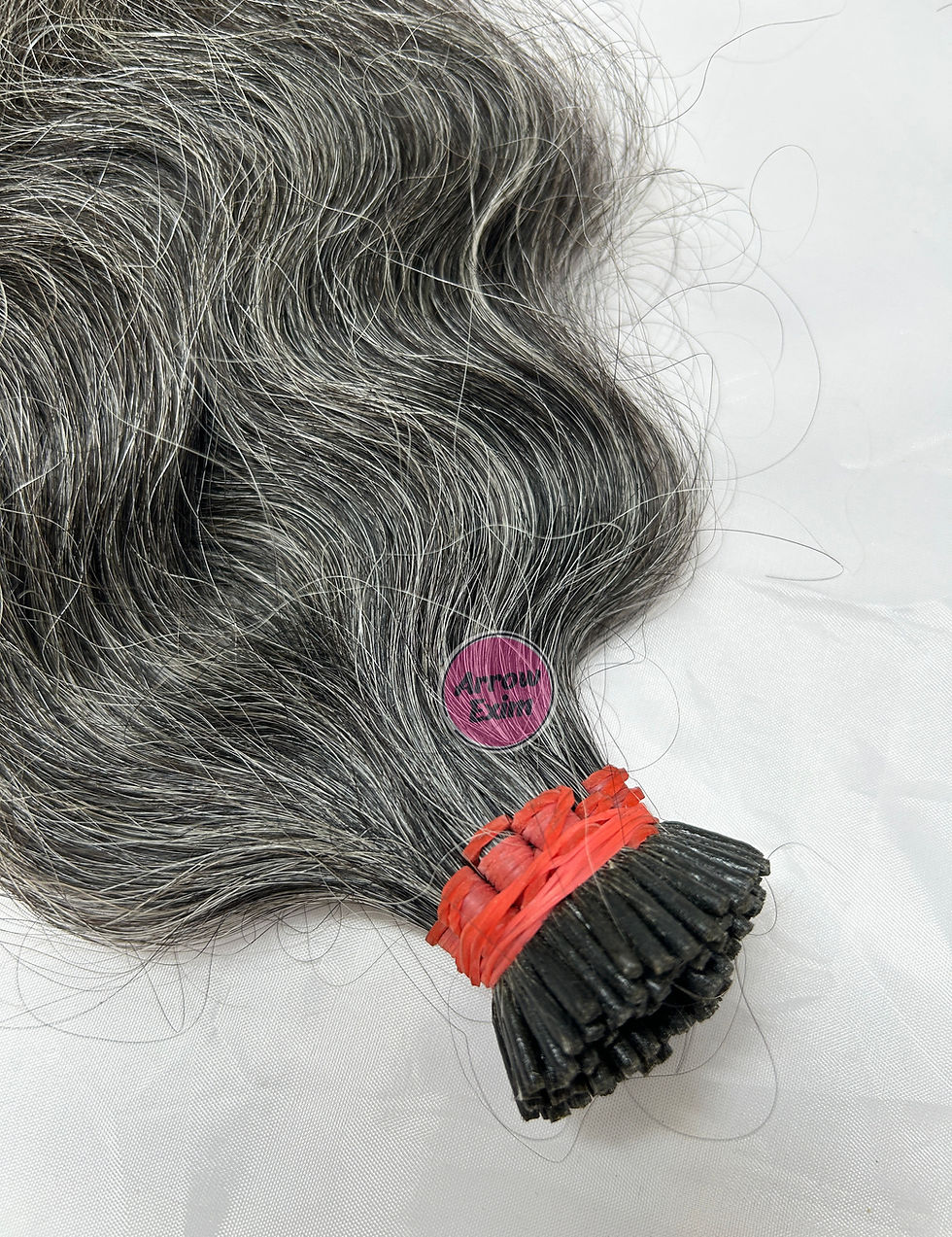 Grey Curly I Tip Hair Extensions – 100% Remy Human Hair, Natural Curls
