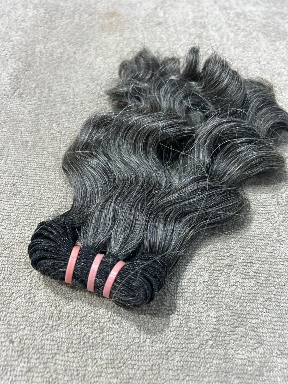 Thumbnail: Double Drawn Pepper Grey Curly Hair Extensions