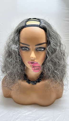 ☆100% remy hair human hair (U part) wig☆ Grey Curly U‑Part Wig 100% Virgin Human Hair Natural Look | ARROW EXIM